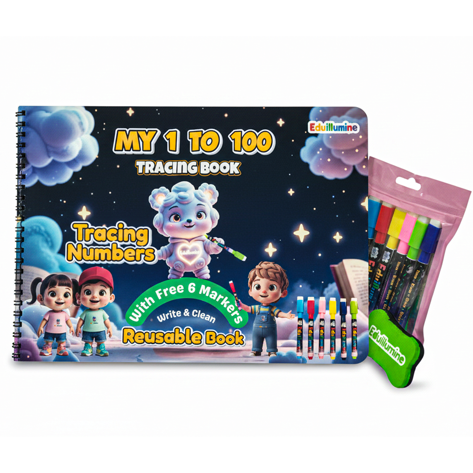 Eduillumine Kids 1–100 Tracing Book Write and Wipe Early Learning Kit (Multicolor) - Image 13