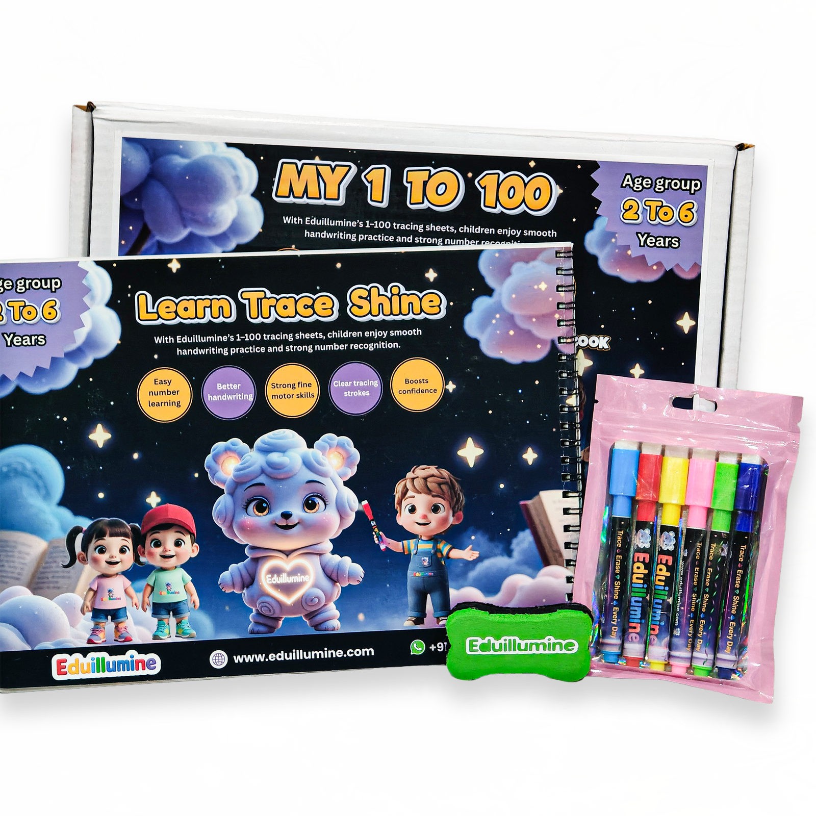 Eduillumine Kids 1–100 Tracing Book Write and Wipe Early Learning Kit (Multicolor) - Image 4