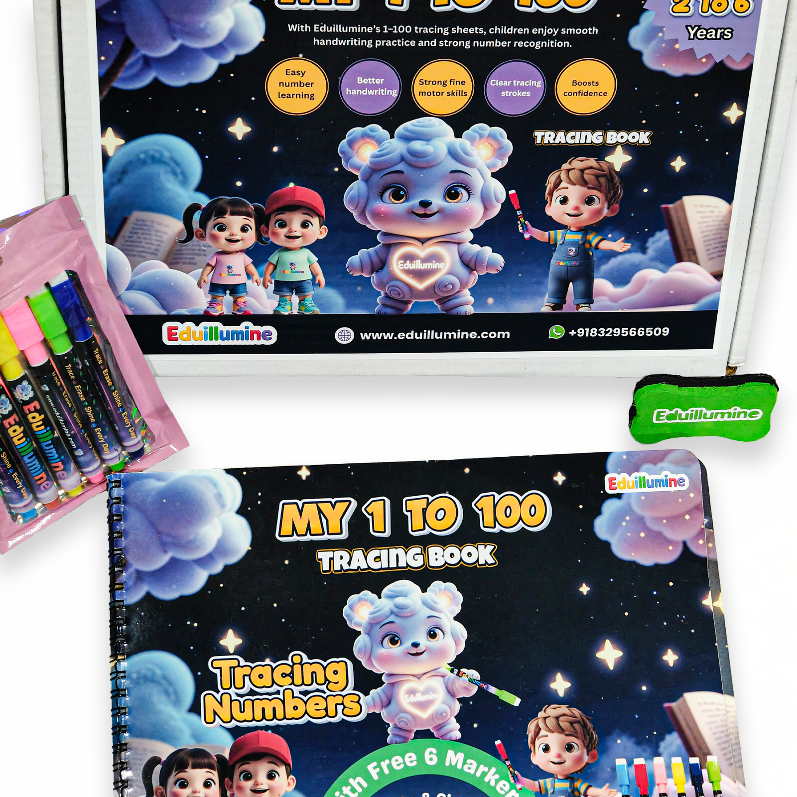 Eduillumine Kids 1–100 Tracing Book Write and Wipe Early Learning Kit (Multicolor) - Image 2