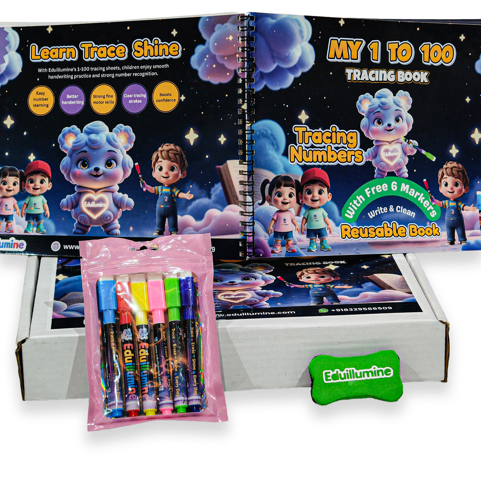 Eduillumine Kids 1–100 Tracing Book Write and Wipe Early Learning Kit (Multicolor) - Image 9