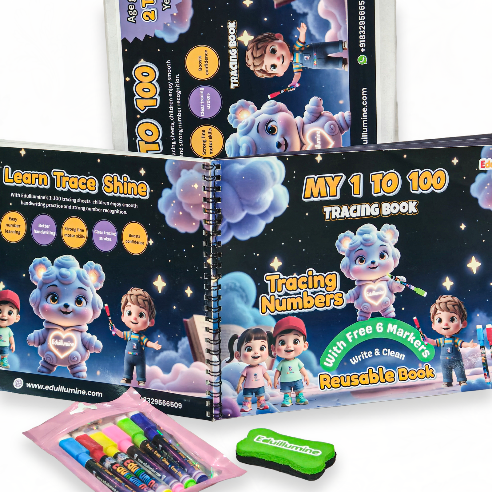 Eduillumine Kids 1–100 Tracing Book Write and Wipe Early Learning Kit (Multicolor) - Image 8